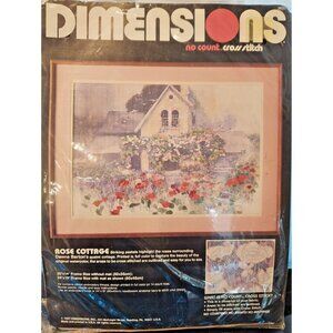 Vintage Dimensions No Count Cross Stitch Rose Cottage 1987 Sealed In Package